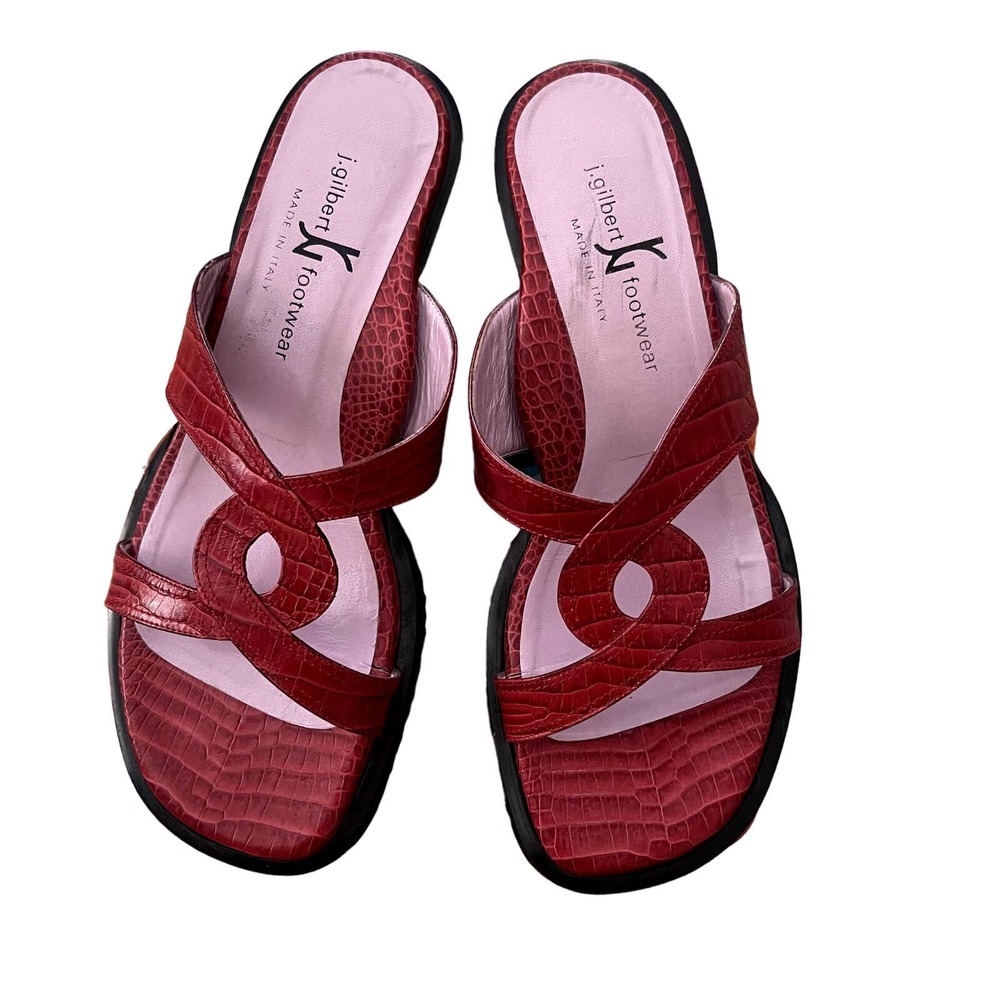 Gilbert Rohde Red Croc-Embossed Leather Slide Sandals